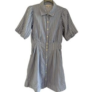 Caroline Constas Blue White Stripe Puff Sleeve Cotton Mini Shirt Dress Small